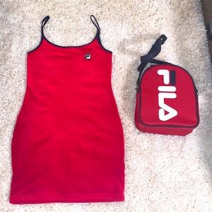 Suede sporty red 💋 FILA dress with navy detail